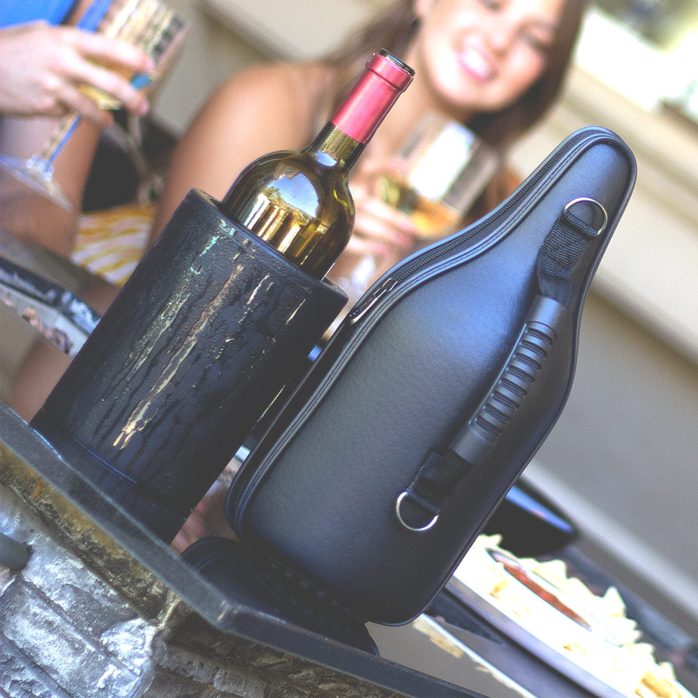 CaddyO – Leather Wine Tote & Iceless Wine Chiller Set by ChillnJoy